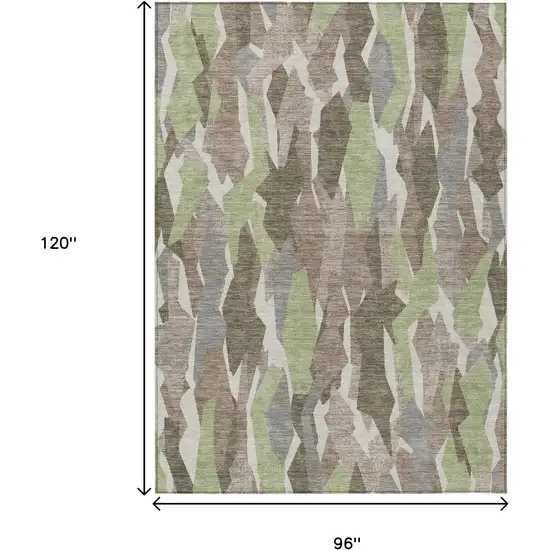 Coffee Fern Green And Khaki Striped Washable Indoor Outdoor Area Rug Photo 3