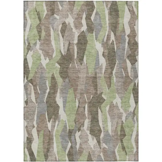 Coffee Fern Green And Khaki Striped Washable Indoor Outdoor Area Rug Photo 2