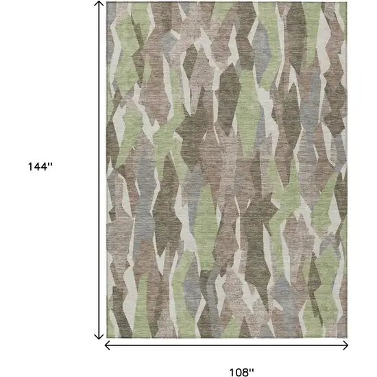 Coffee Fern Green And Khaki Striped Washable Indoor Outdoor Area Rug Photo 3