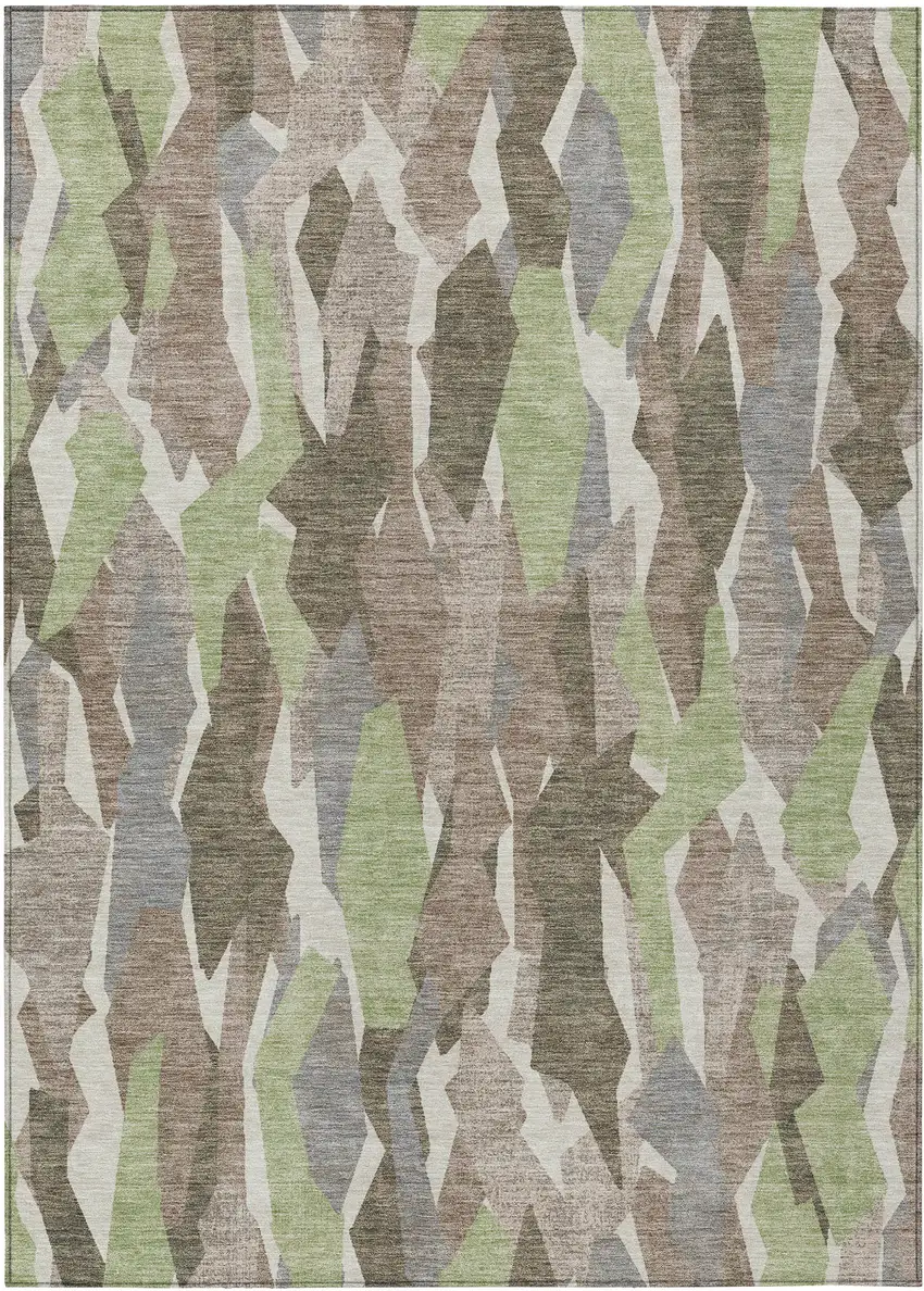 Coffee Fern Green And Khaki Striped Washable Indoor Outdoor Area Rug Photo 2
