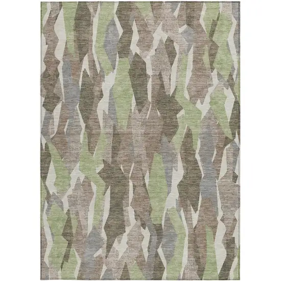 Coffee Fern Green And Khaki Striped Washable Indoor Outdoor Area Rug Photo 4