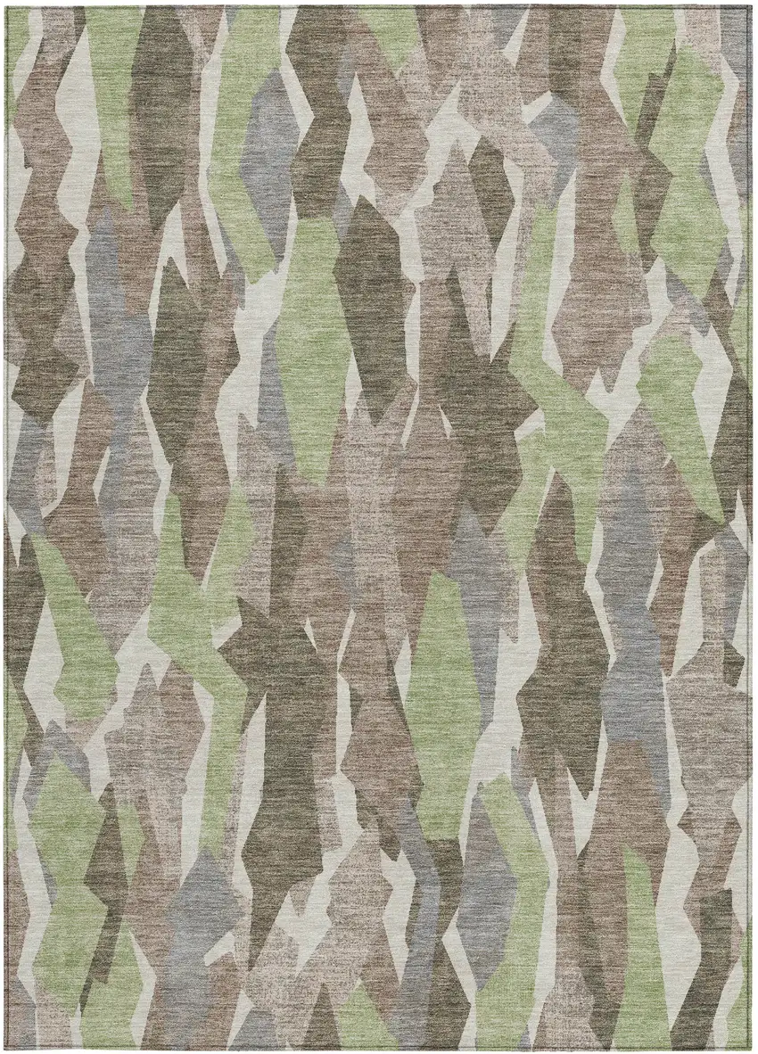 Coffee Fern Green And Khaki Striped Washable Indoor Outdoor Area Rug Photo 4
