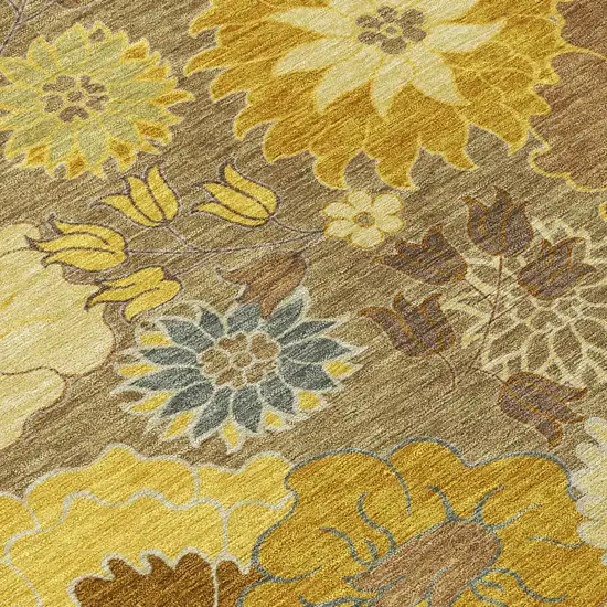 Coffee Gold And Beige Floral Washable Indoor Outdoor Area Rug Photo 8