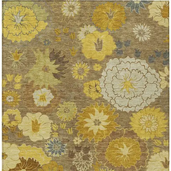 Coffee Gold And Beige Floral Washable Indoor Outdoor Area Rug Photo 4
