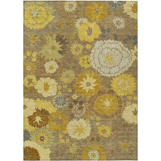 Coffee Gold And Beige Floral Washable Indoor Outdoor Area Rug Photo 2