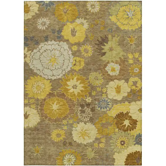 Coffee Gold And Beige Floral Washable Indoor Outdoor Area Rug Photo 5