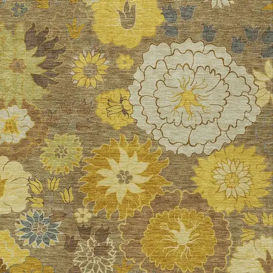 Coffee Gold And Beige Floral Washable Indoor Outdoor Area Rug Photo 8