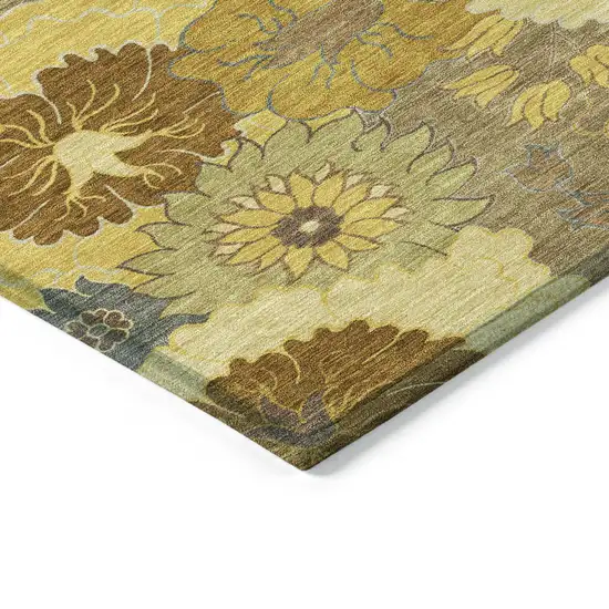 Coffee Gold And Beige Floral Washable Indoor Outdoor Area Rug Photo 7