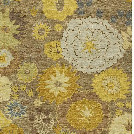 Coffee Gold And Beige Floral Washable Indoor Outdoor Area Rug Photo 4