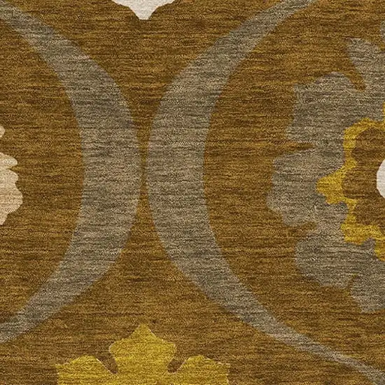 Coffee Gold And Beige Medallion Washable Area Rug With UV Protection Photo 3