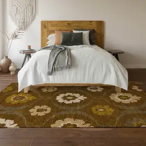 Photo of Coffee Gold And Beige Medallion Washable Area Rug With UV Protection