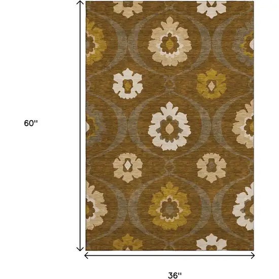 Coffee Gold And Beige Medallion Washable Area Rug With UV Protection Photo 3