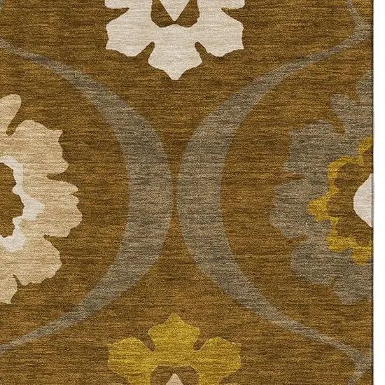 Coffee Gold And Beige Medallion Washable Area Rug With UV Protection Photo 4