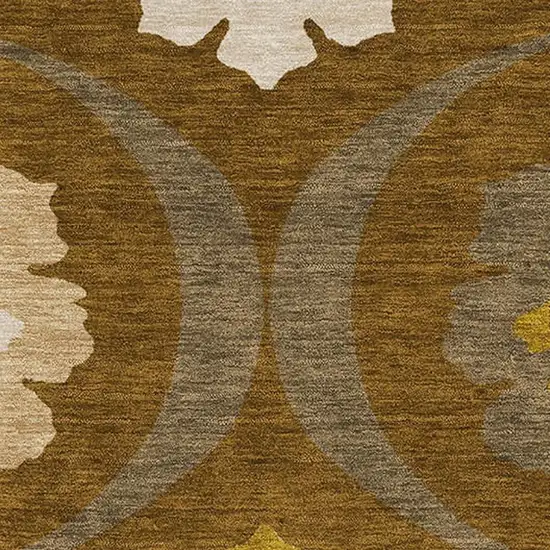 Coffee Gold And Beige Medallion Washable Area Rug With UV Protection Photo 3