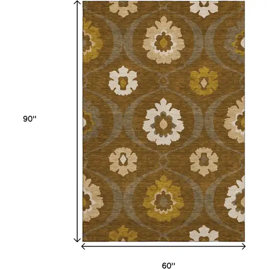 Coffee Gold And Beige Medallion Washable Area Rug With UV Protection Photo 8