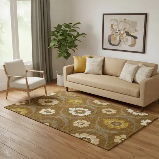 Coffee Gold And Beige Medallion Washable Area Rug With UV Protection Photo 1