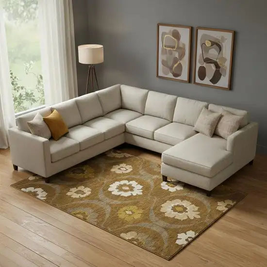 Coffee Gold And Beige Medallion Washable Area Rug With UV Protection Photo 1