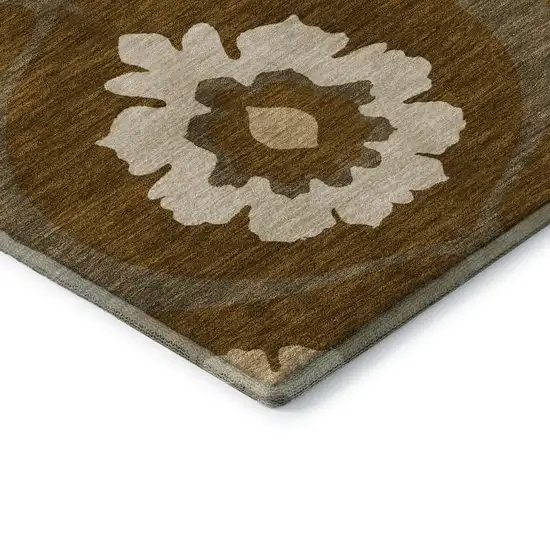 Coffee Gold And Beige Medallion Washable Area Rug With UV Protection Photo 8