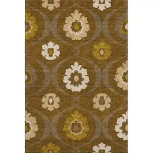 Photo of Coffee Gold And Beige Medallion Washable Area Rug With UV Protection