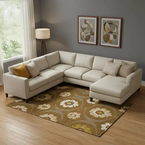 Coffee Gold And Beige Medallion Washable Area Rug With UV Protection Photo 1