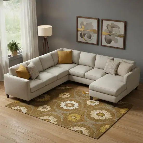 Coffee Gold And Beige Medallion Washable Area Rug With UV Protection Photo 1