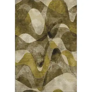 Photo of Coffee Gold And Ivory Abstract Washable Area Rug With UV Protection