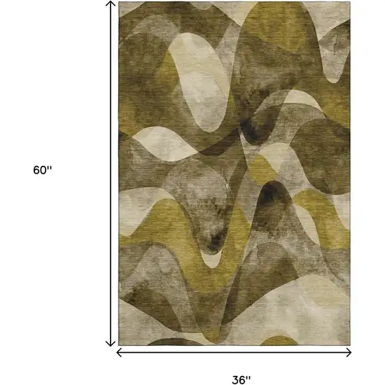 Coffee Gold And Ivory Abstract Washable Area Rug With UV Protection Photo 6