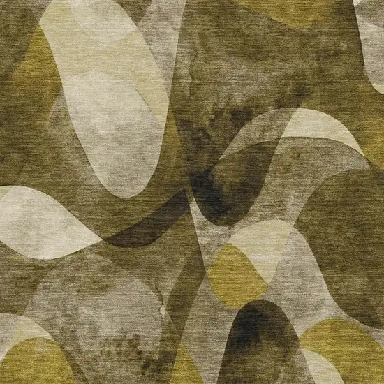 Coffee Gold And Ivory Abstract Washable Area Rug With UV Protection Photo 3