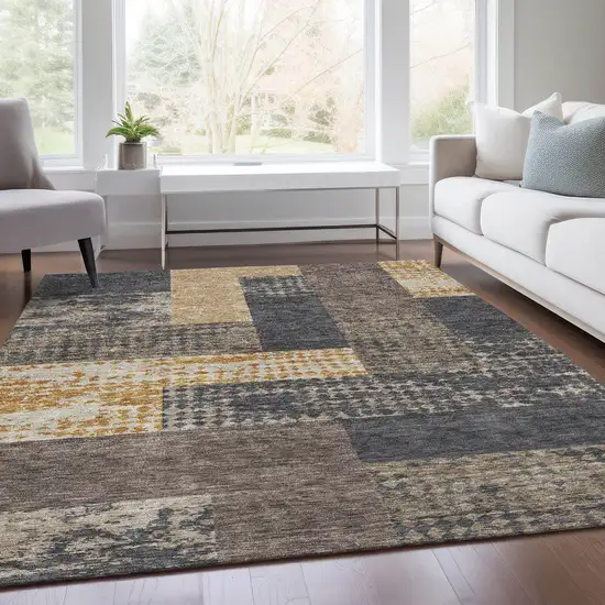 Coffee Gold And Ivory Geometric Washable Area Rug With UV Protection Photo 5