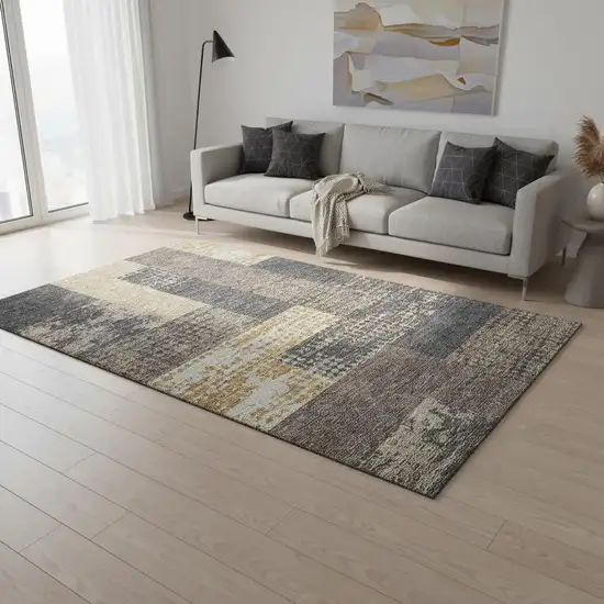 Coffee Gold And Ivory Geometric Washable Area Rug With UV Protection Photo 2