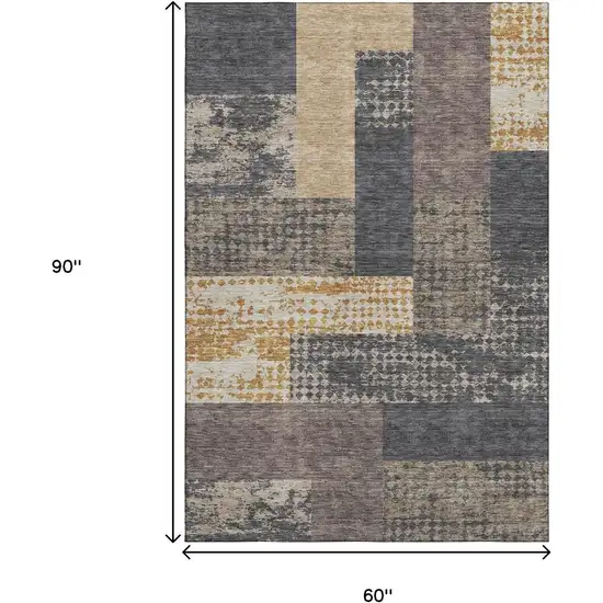 Coffee Gold And Ivory Geometric Washable Area Rug With UV Protection Photo 9
