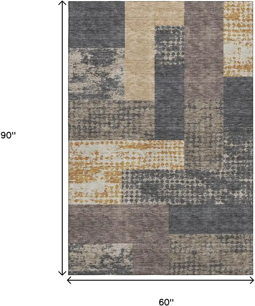 Coffee Gold And Ivory Geometric Washable Area Rug With UV Protection Photo 9