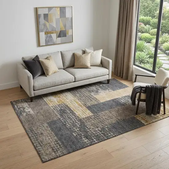 Coffee Gold And Ivory Geometric Washable Area Rug With UV Protection Photo 1