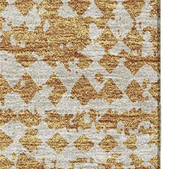Coffee Gold And Ivory Geometric Washable Area Rug With UV Protection Photo 2