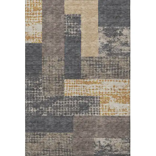 Coffee Gold And Ivory Geometric Washable Area Rug With UV Protection Photo 3