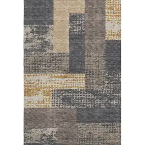Photo of Coffee Gold And Ivory Geometric Washable Area Rug With UV Protection