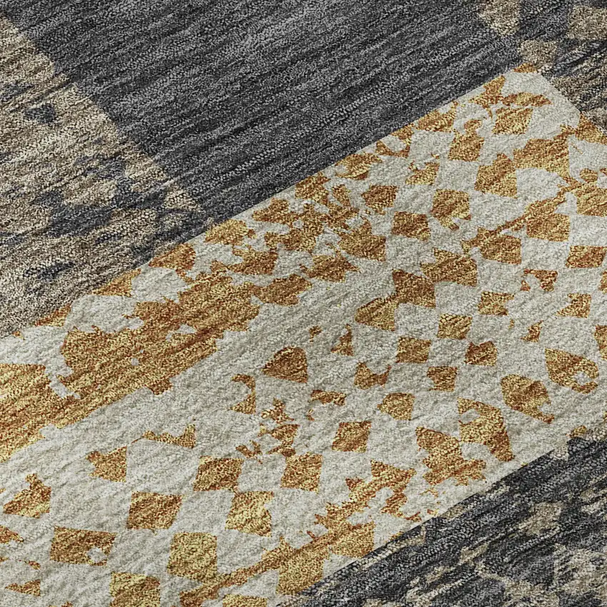 Coffee Gold And Ivory Geometric Washable Area Rug With UV Protection Photo 9