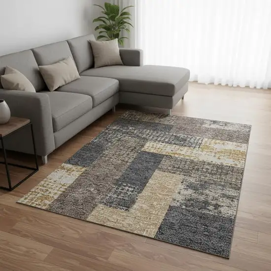 Coffee Gold And Ivory Geometric Washable Area Rug With UV Protection Photo 2