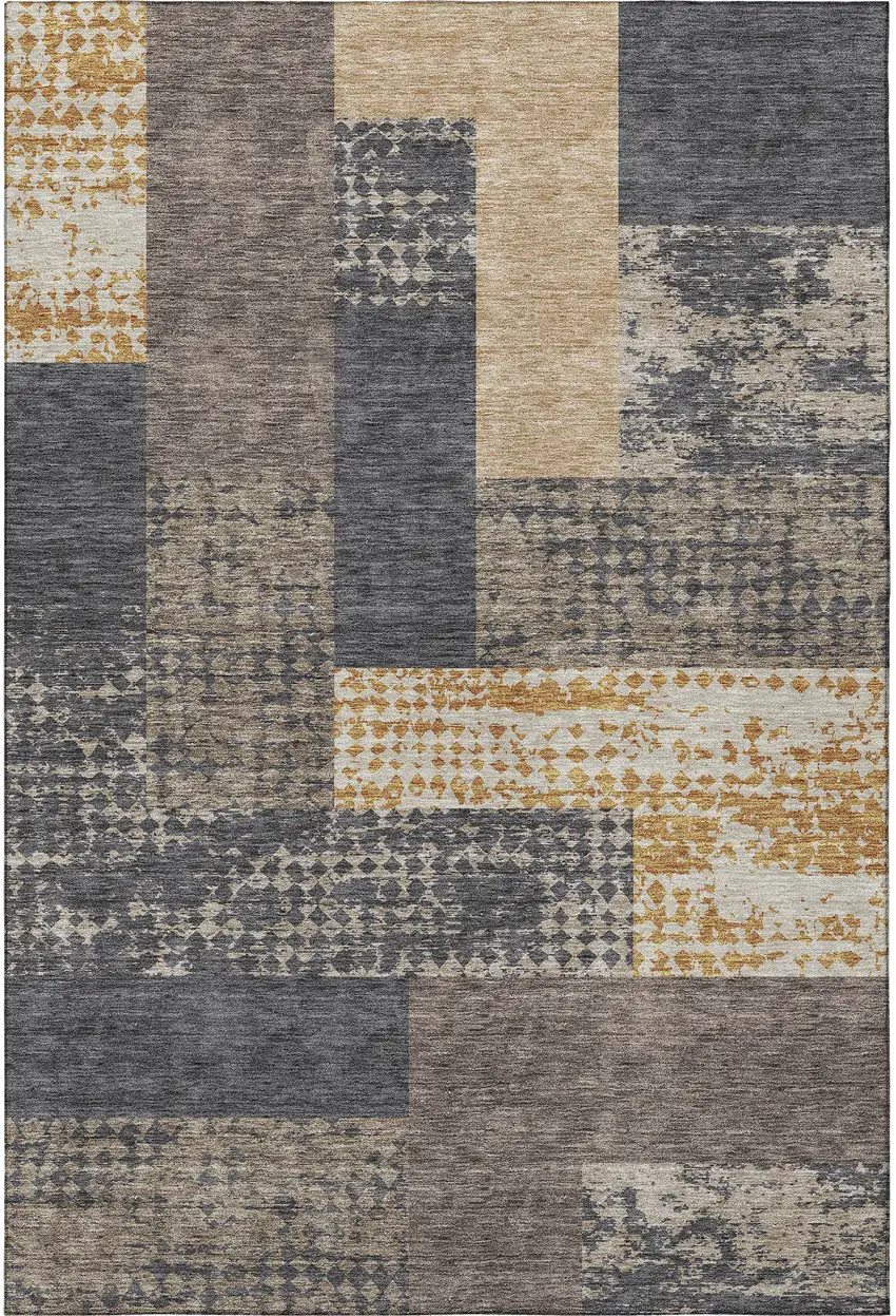 Coffee Gold And Ivory Geometric Washable Area Rug With UV Protection Photo 3