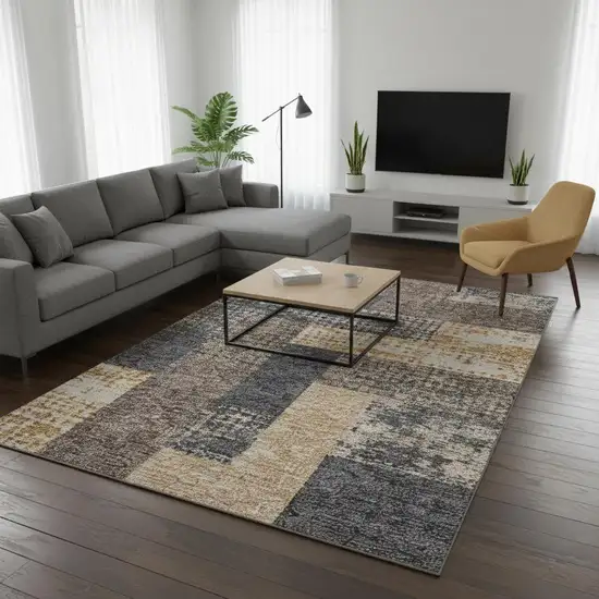 Coffee Gold And Ivory Geometric Washable Area Rug With UV Protection Photo 2