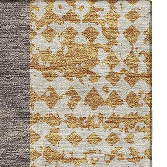 Coffee Gold And Ivory Geometric Washable Area Rug With UV Protection Photo 2