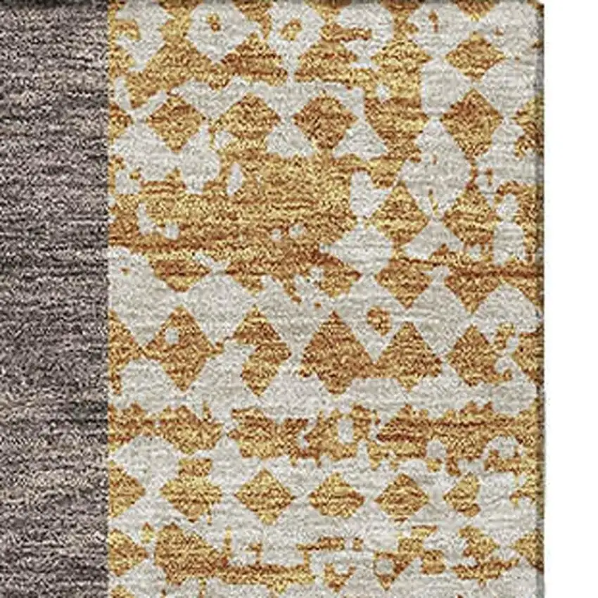 Coffee Gold And Ivory Geometric Washable Area Rug With UV Protection Photo 2