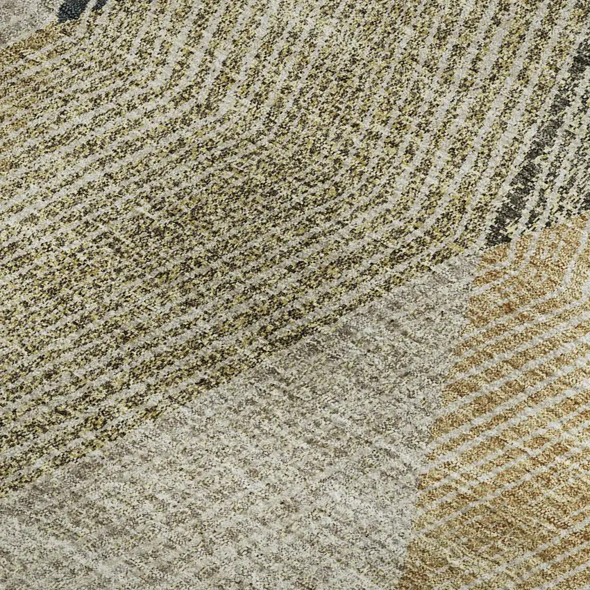 Coffee Gold And Taupe Geometric Washable Area Rug With UV Protection Photo 2