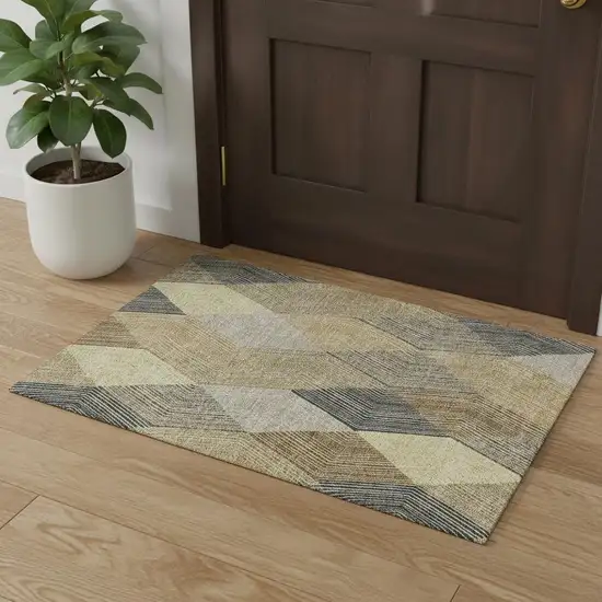 Coffee Gold And Taupe Geometric Washable Area Rug With UV Protection Photo 1