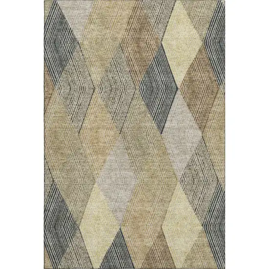 Coffee Gold And Taupe Geometric Washable Area Rug With UV Protection Photo 6