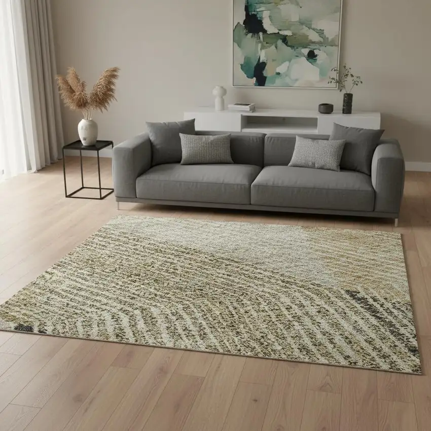 Coffee Gold And Taupe Geometric Washable Area Rug With UV Protection Photo 2