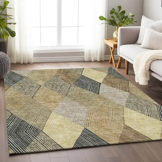Coffee Gold And Taupe Geometric Washable Area Rug With UV Protection Photo 4