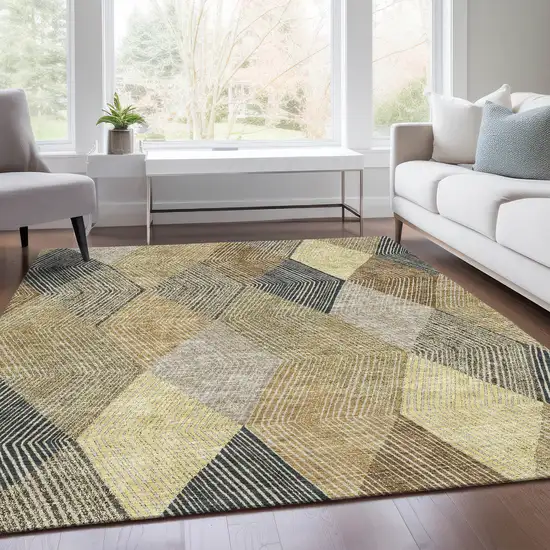 Coffee Gold And Taupe Geometric Washable Area Rug With UV Protection Photo 4