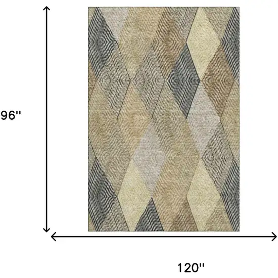 Coffee Gold And Taupe Geometric Washable Area Rug With UV Protection Photo 8