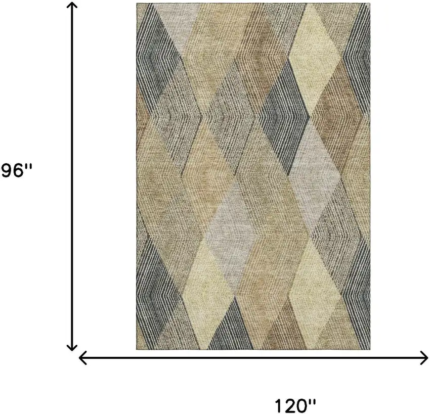 Coffee Gold And Taupe Geometric Washable Area Rug With UV Protection Photo 8